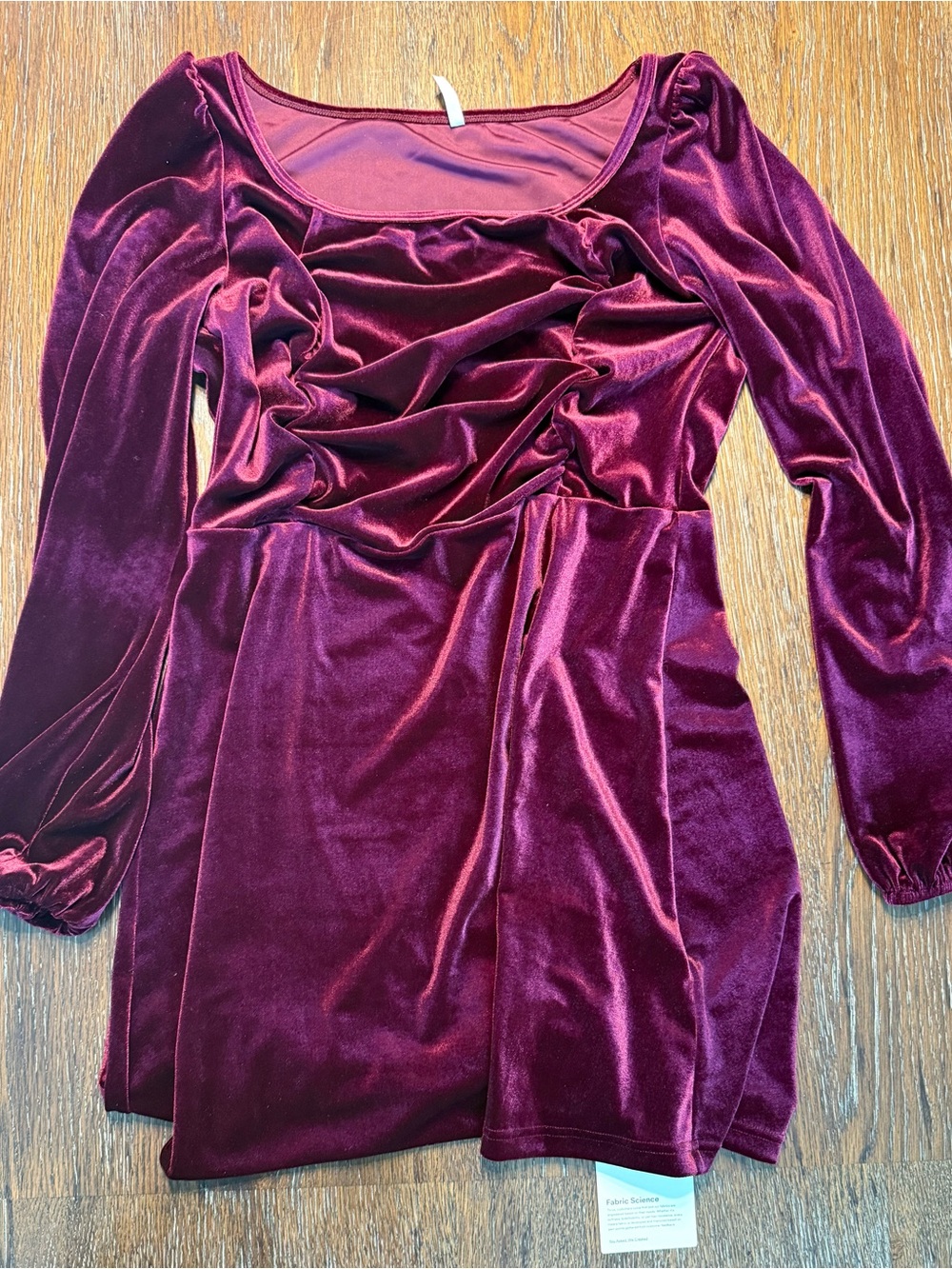 Halara Velvet Long-Sleeve Ruched Burgundy Dress